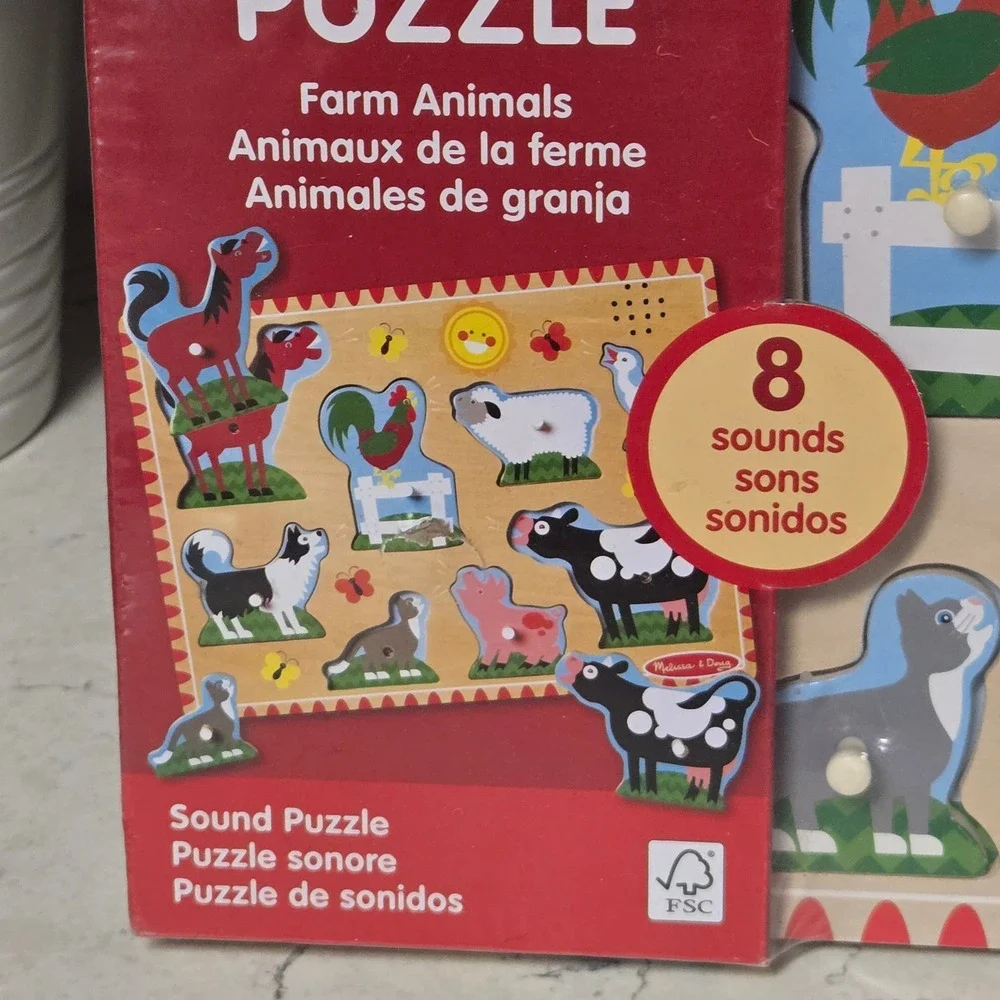 Melissa & Doug Sound Puzzle Farm Animals Wooden 8 Piece Multicolor Kids Toy NEW